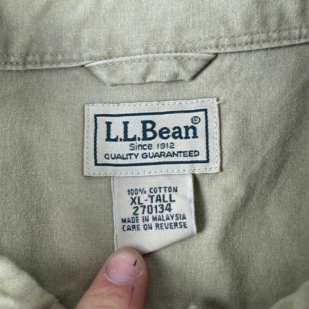 LL Bean Sunwashed Canvas Shirt Mens XLT Beige Flannel Workwear Chore Flap Pocket - Picture 3 of 7